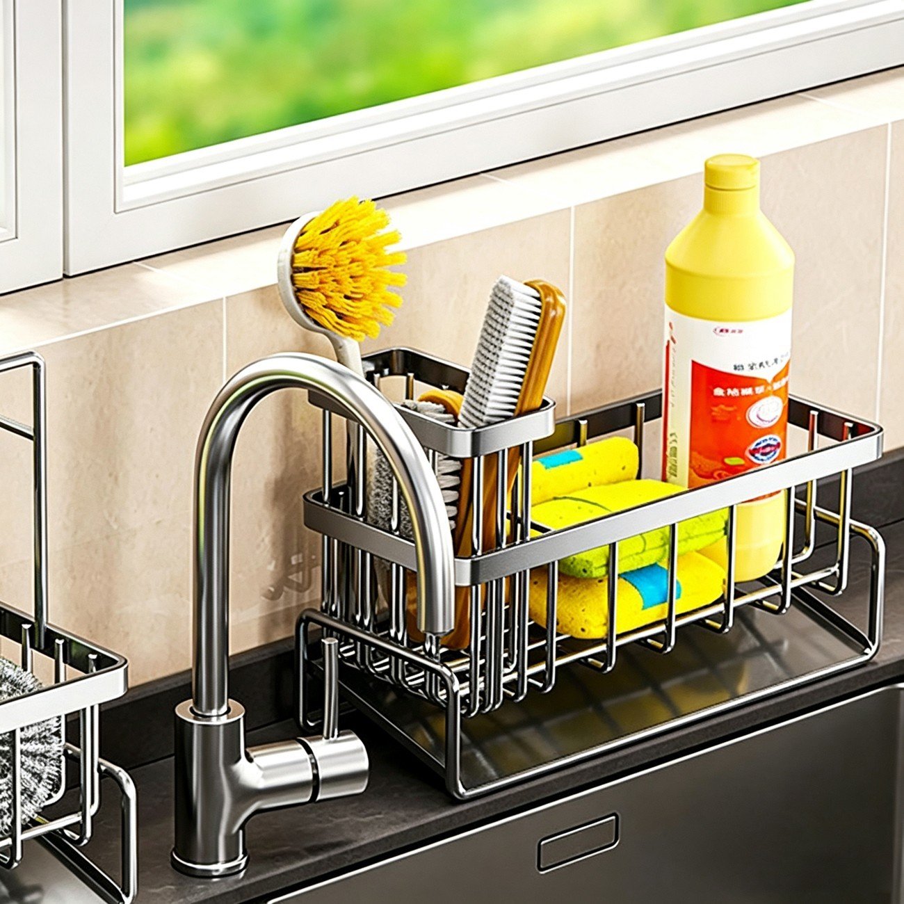 Black Metal Sink Caddy with Towel Bar - Image 10