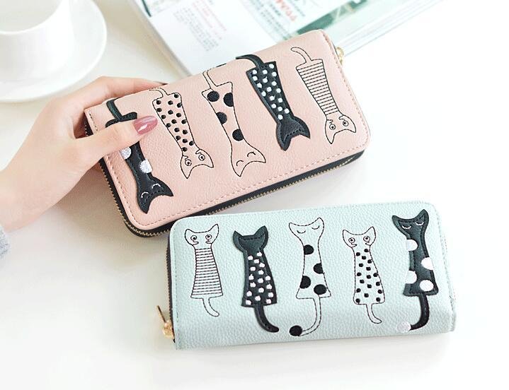 Cat-Print Zip-Around Wallet
