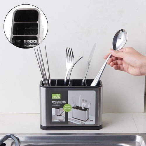 Four-Compartment Stainless Steel Utensil Holder - Image 9