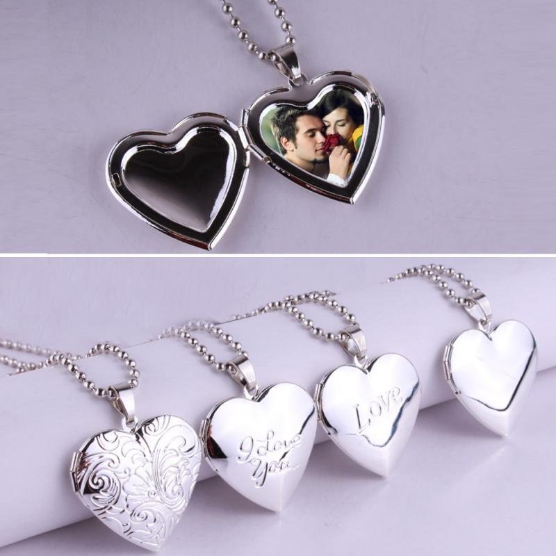 Heart-shaped photo locket necklace in decorative styles