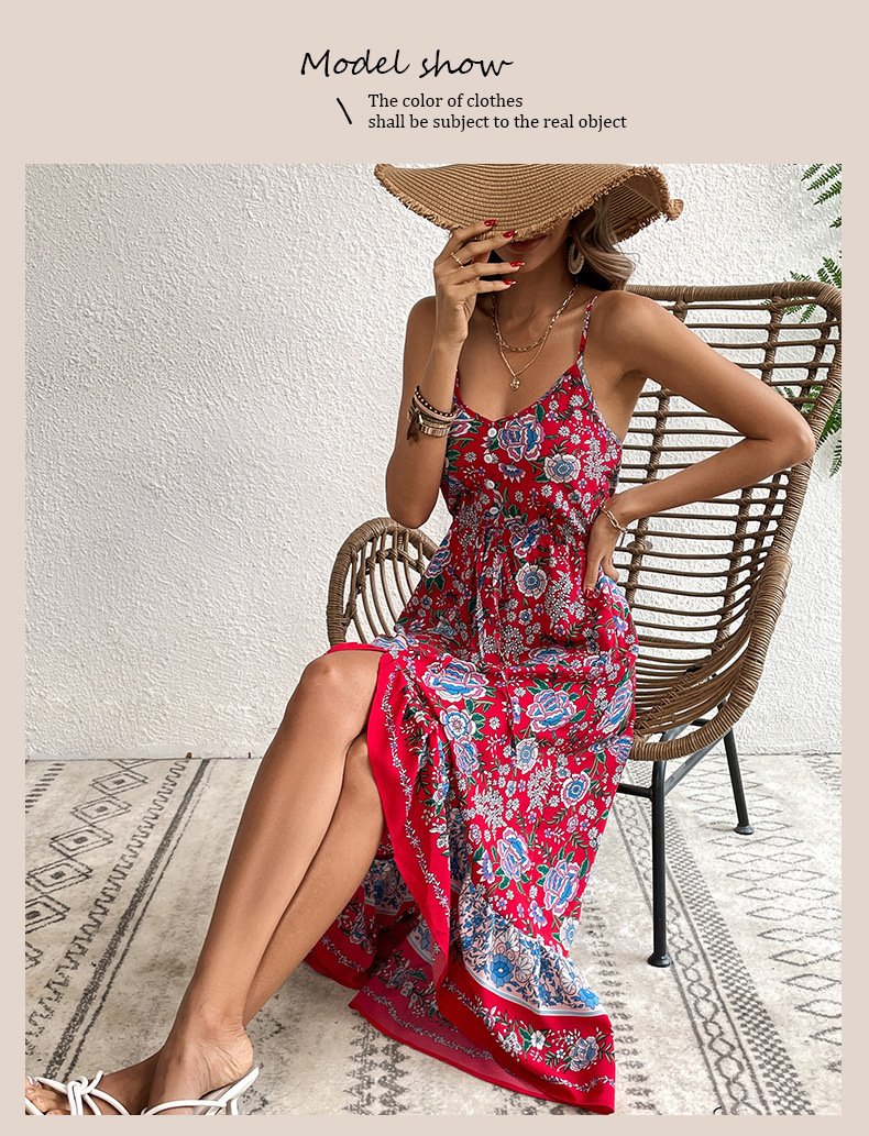 Women’s Wine Floral Strap Dress - Image 2