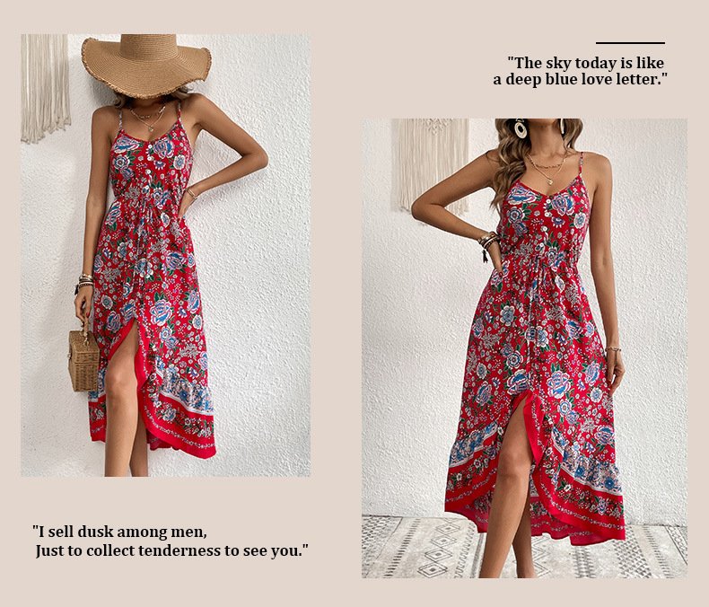 Women’s Wine Floral Strap Dress - Image 6