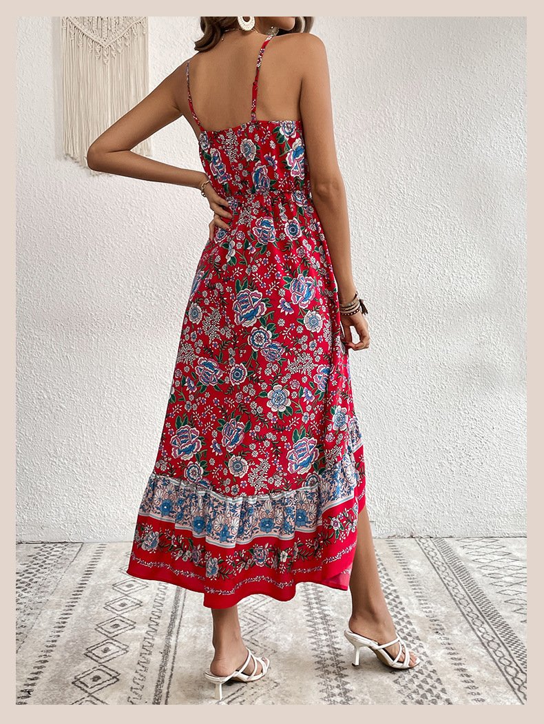 Women’s Wine Floral Strap Dress - Image 8