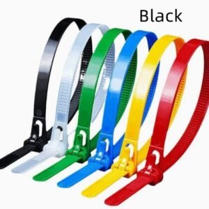 Reusable Black Nylon Cable Ties, 100-Pack