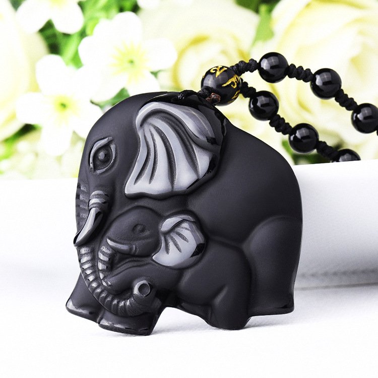 Black elephant pendant necklace
