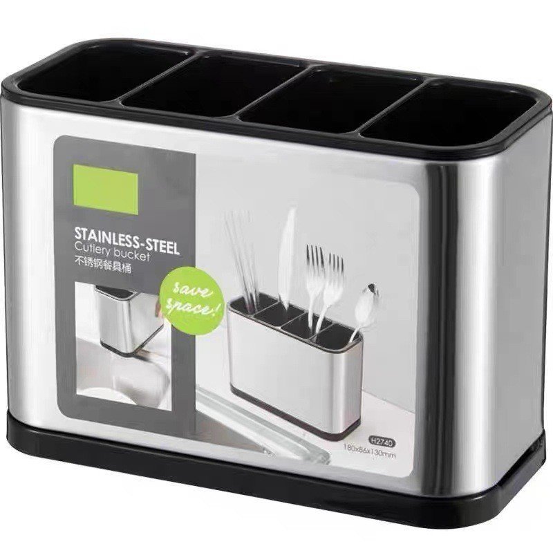 Four-Compartment Stainless Steel Utensil Holder