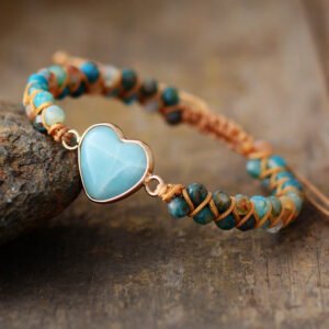 Blue Heart Beaded Cord Bracelet