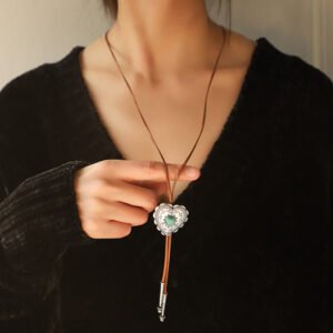 Turquoise-Tone Heart or Cross Bolo Necklace