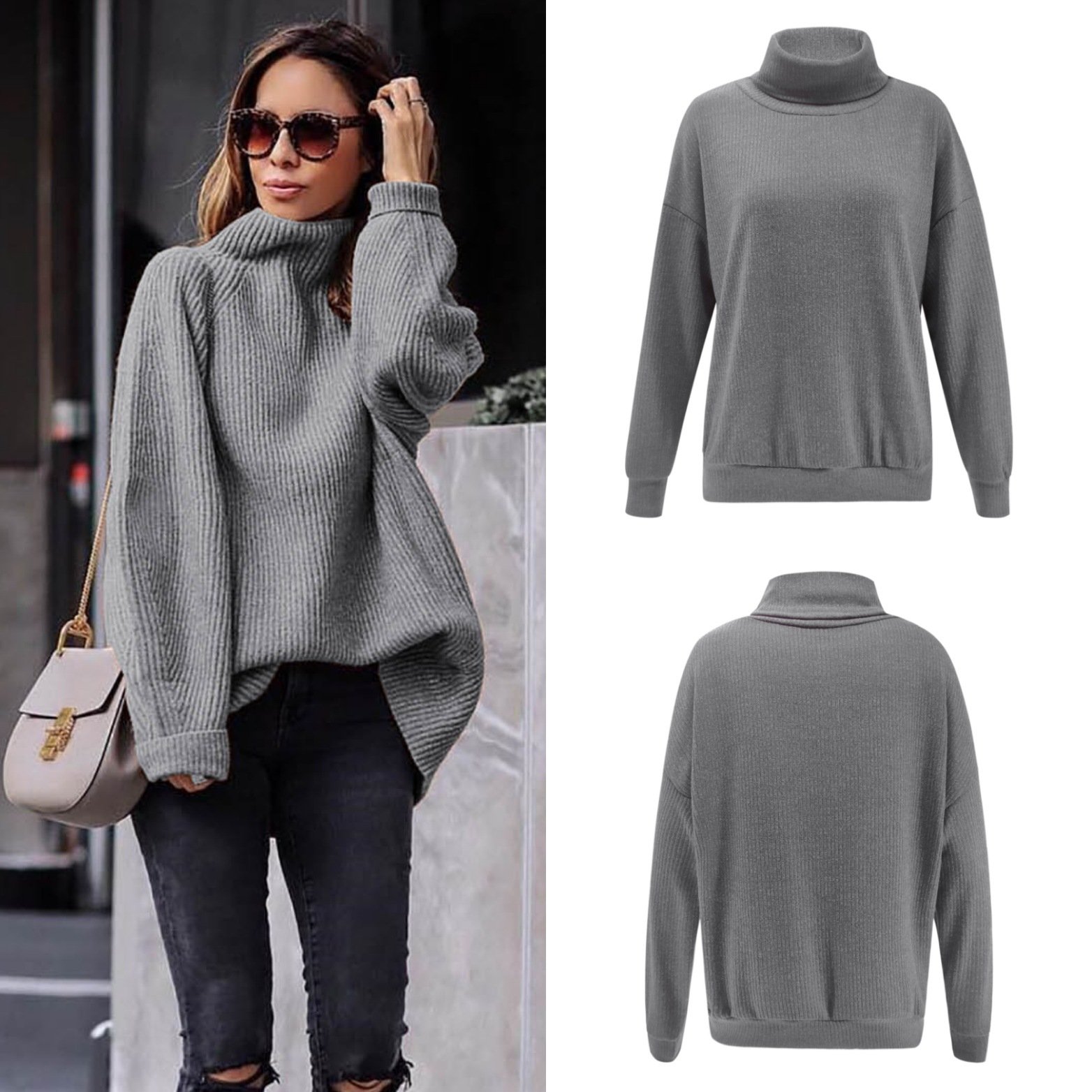 Relaxed high-neck knit sweater