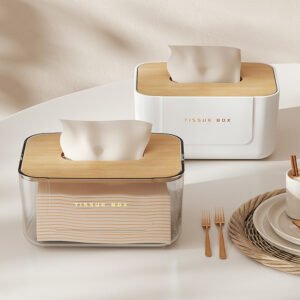 Rectangular Tissue Box with Bamboo-Style Lid