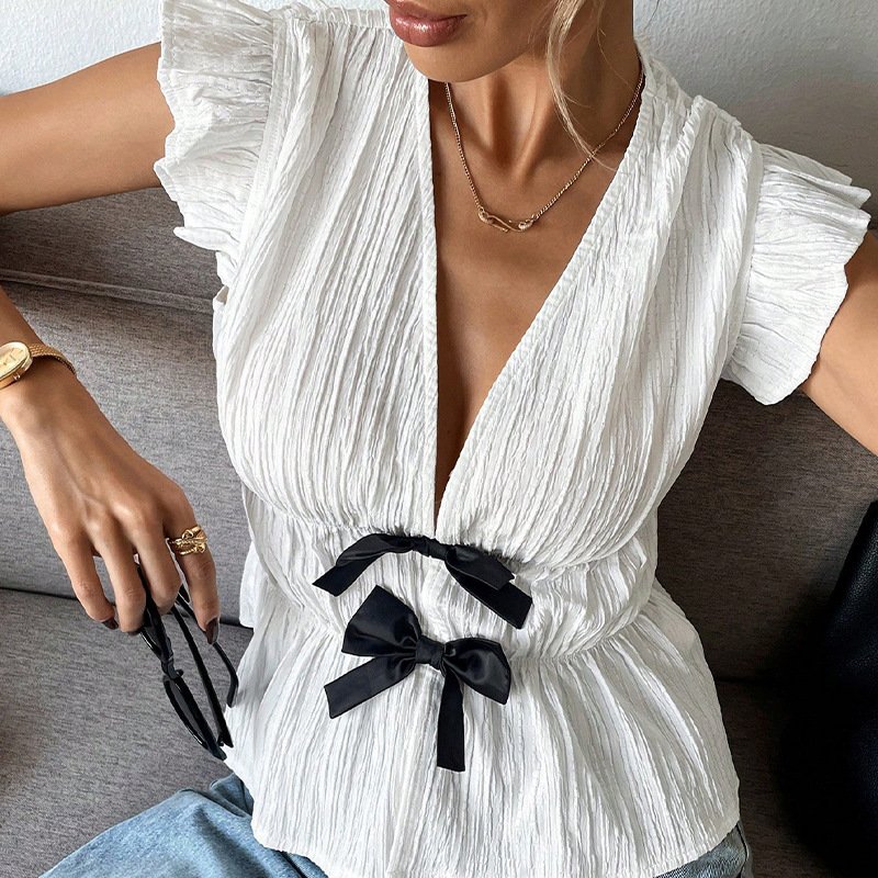 Women’s White Bow-Tie Ruffle Top - Image 6