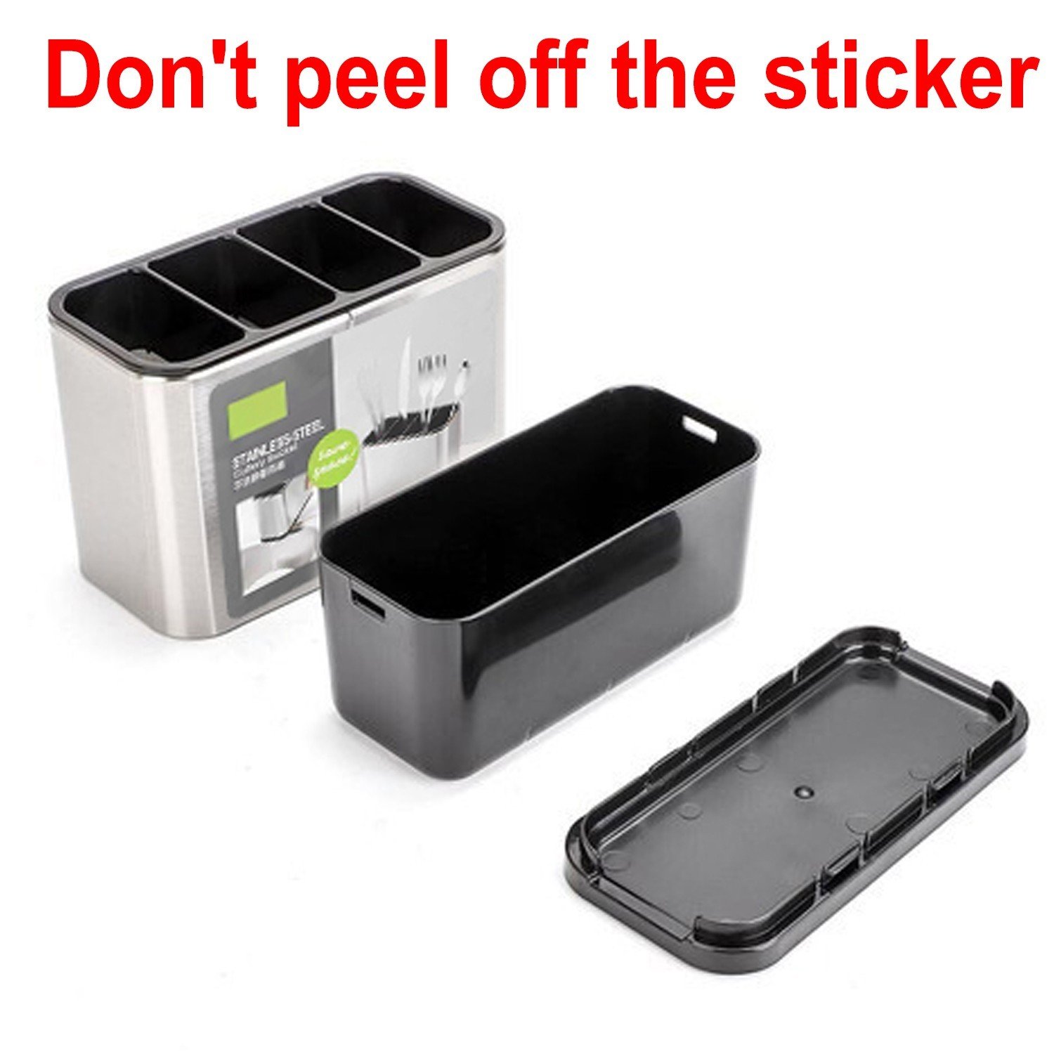 Four-Compartment Stainless Steel Utensil Holder - Image 5
