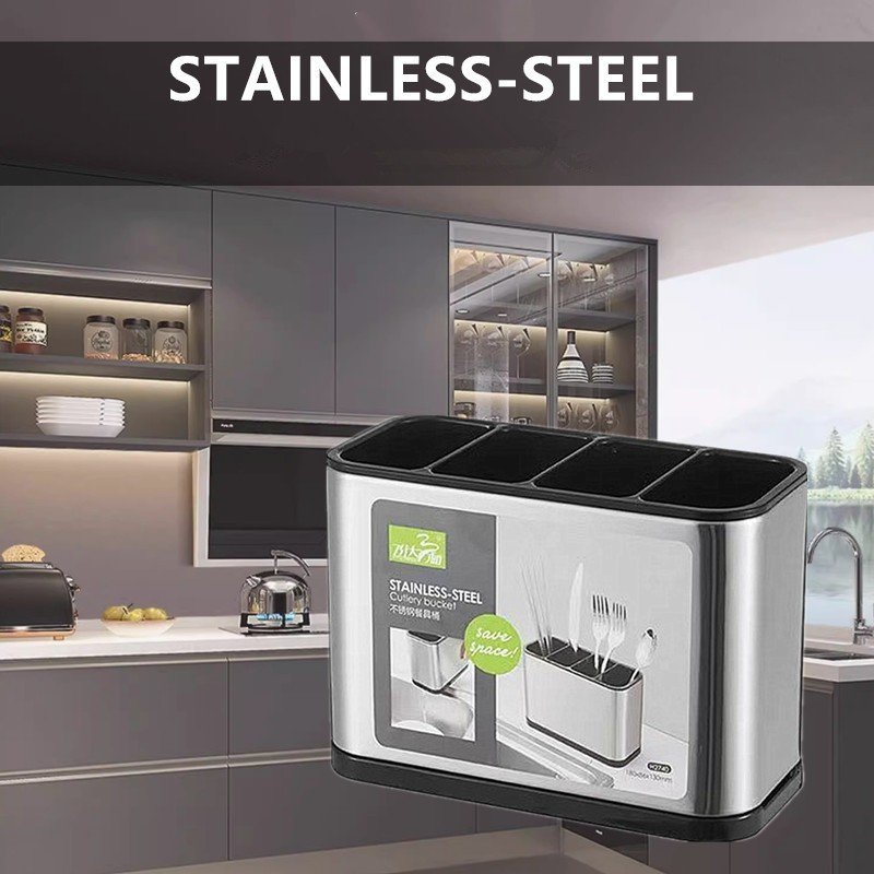 Four-Compartment Stainless Steel Utensil Holder - Image 6