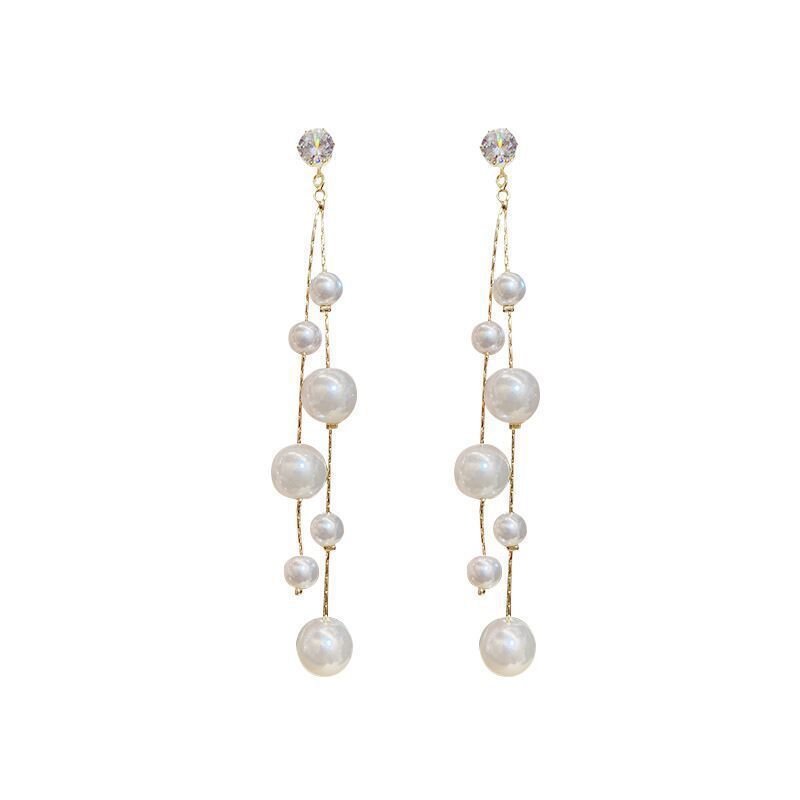 Pearl-Look Long Chain Drop Earrings - Image 2