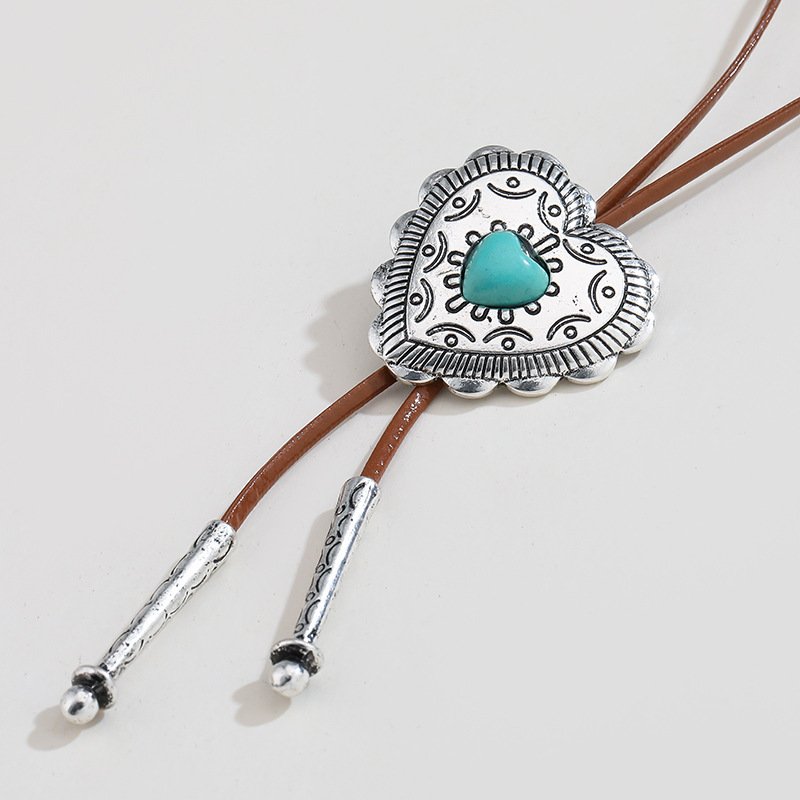 Turquoise-Tone Heart or Cross Bolo Necklace - Image 4