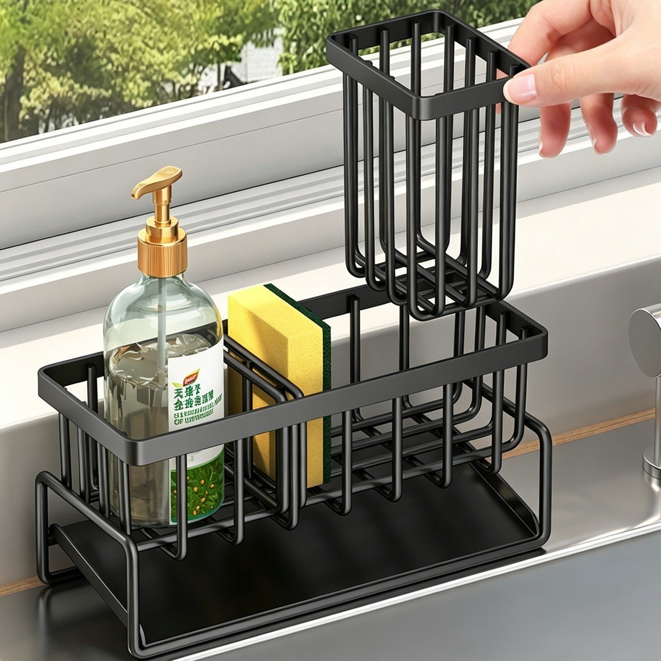 Black Metal Sink Caddy with Towel Bar - Image 8
