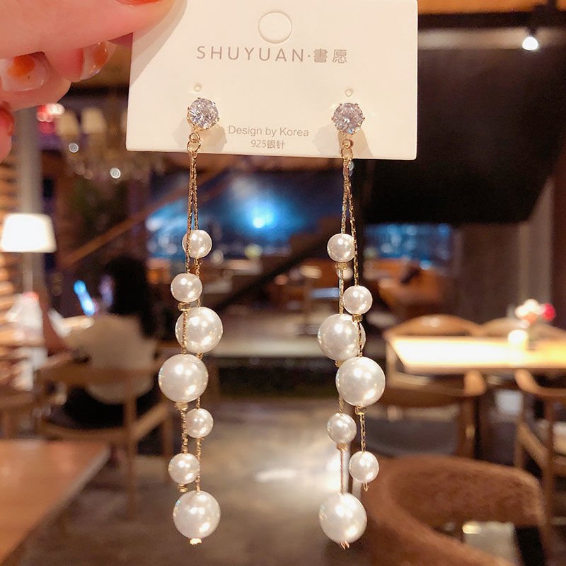 Pearl-Look Long Chain Drop Earrings - Image 4