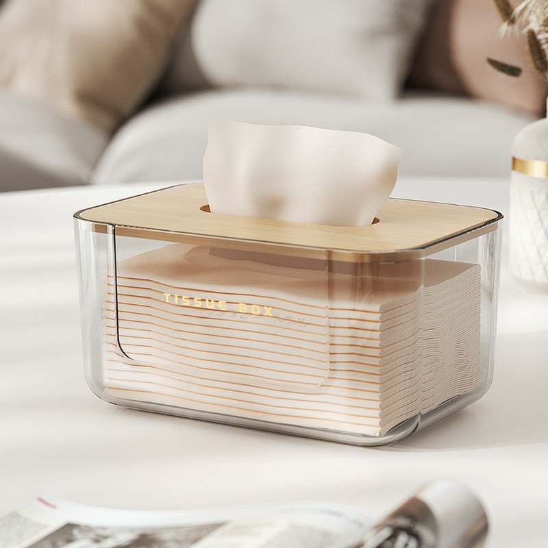 Rectangular Tissue Box with Bamboo-Style Lid - Image 4