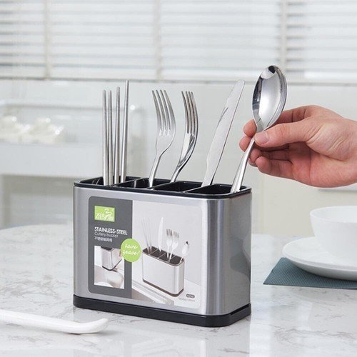 Four-Compartment Stainless Steel Utensil Holder - Image 7
