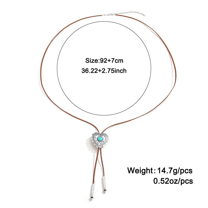 Turquoise-Tone Heart or Cross Bolo Necklace - Image 6