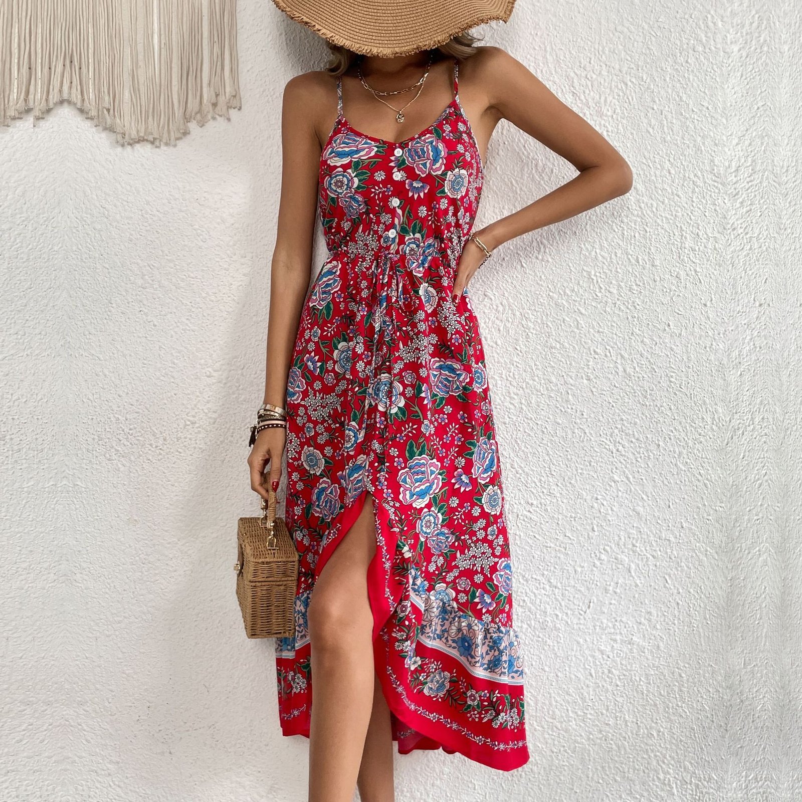 Women’s Wine Floral Strap Dress