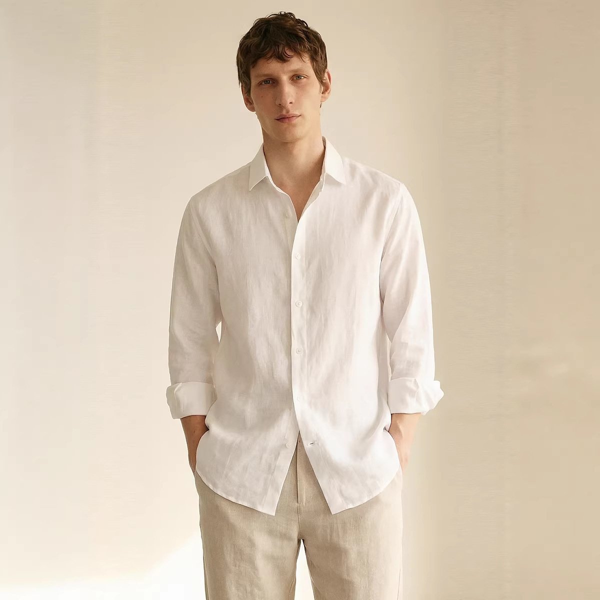 Men’s Relaxed Long-Sleeve Linen Shirt - Image 5