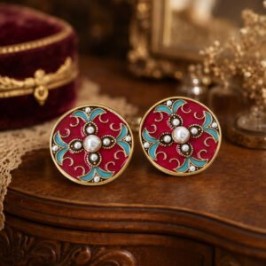 Vintage Enamel Round Stud Earrings