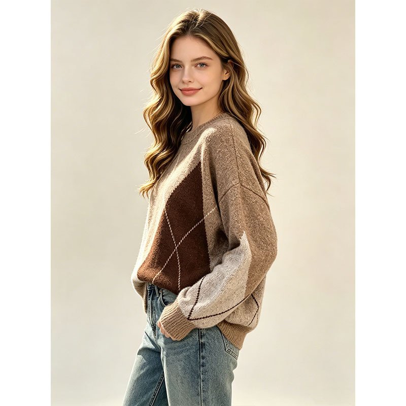 Women’s Relaxed Argyle Knit Sweater - Image 6