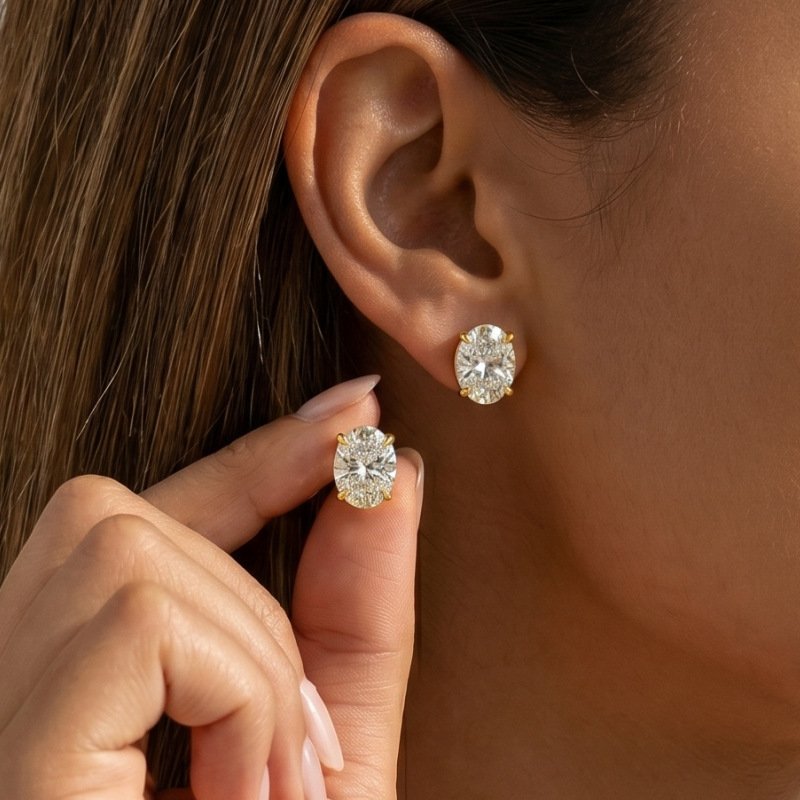 Oval Sparkle Stud Earrings - Image 4