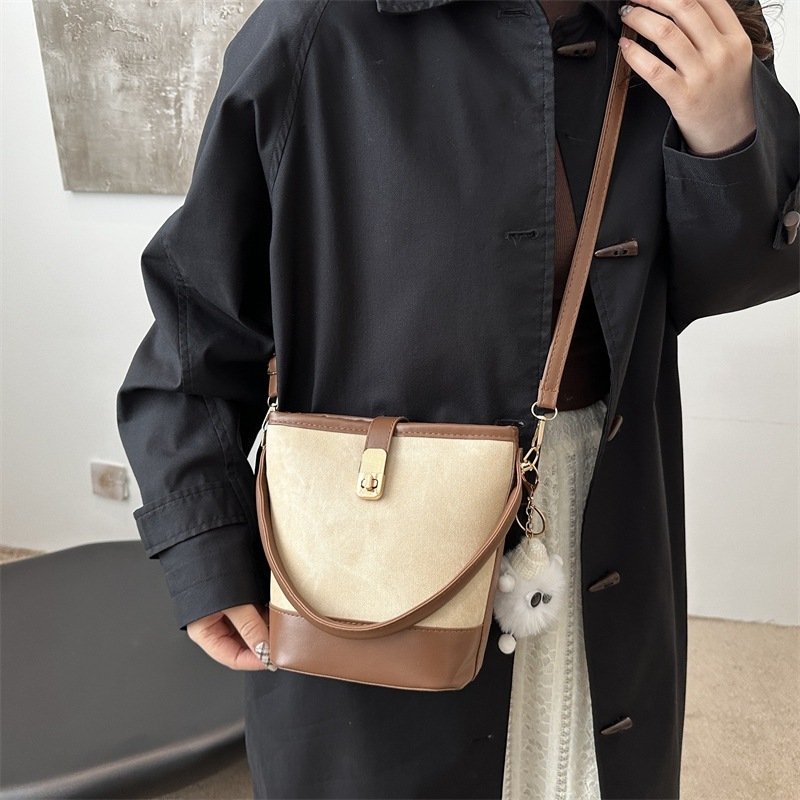 Contrast-Trim Mini Bucket Crossbody Bag