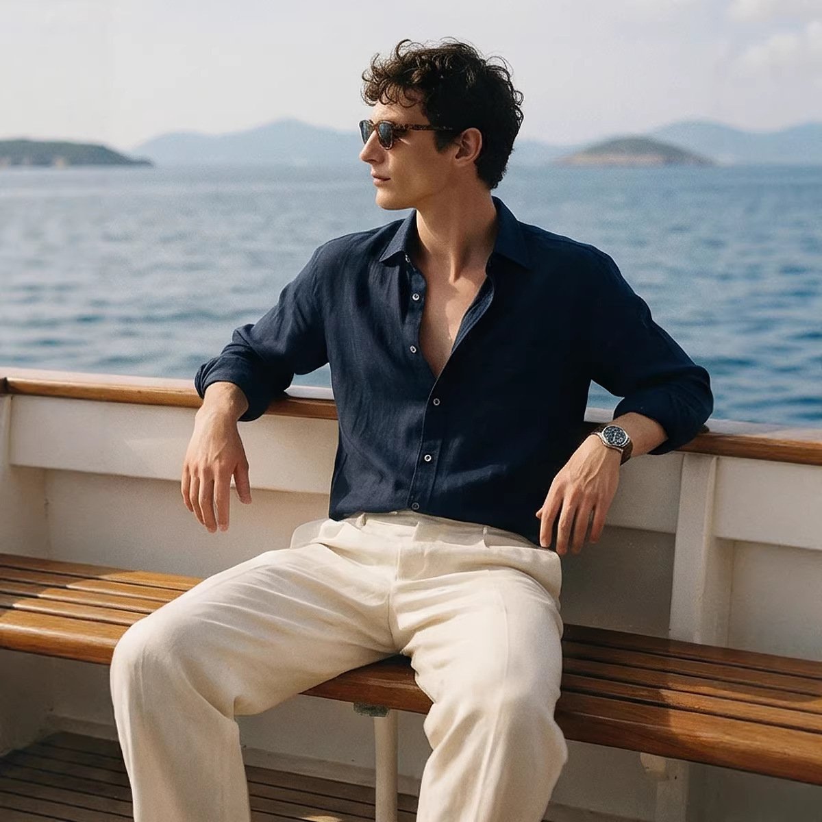 Men’s Relaxed Long-Sleeve Linen Shirt - Image 2