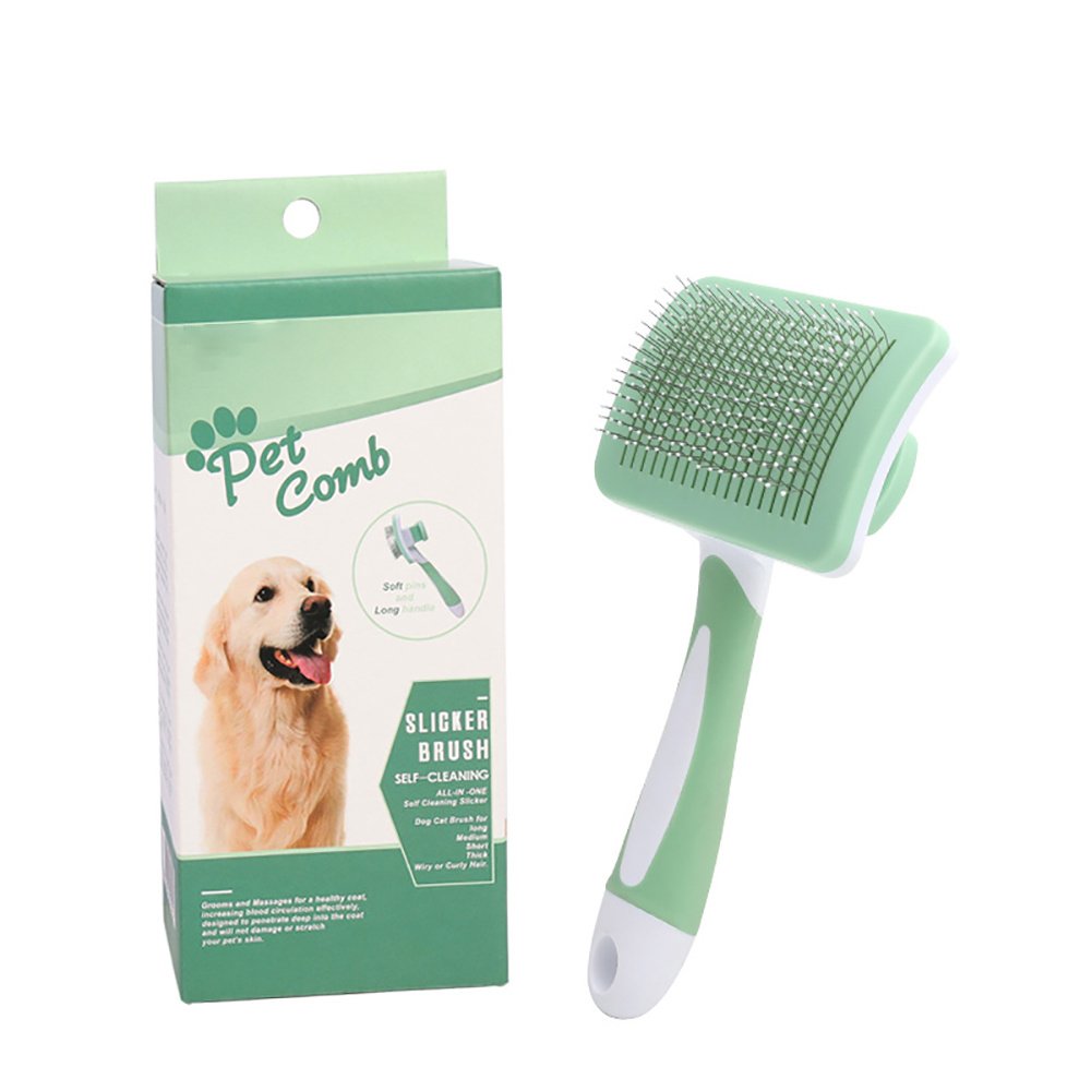 Green and white pet slicker brush