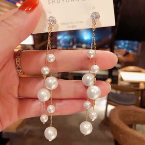 Pearl-Look Long Chain Drop Earrings