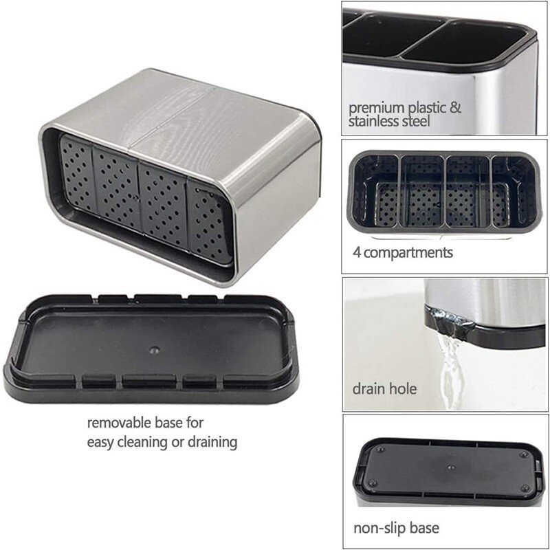 Four-Compartment Stainless Steel Utensil Holder - Image 8