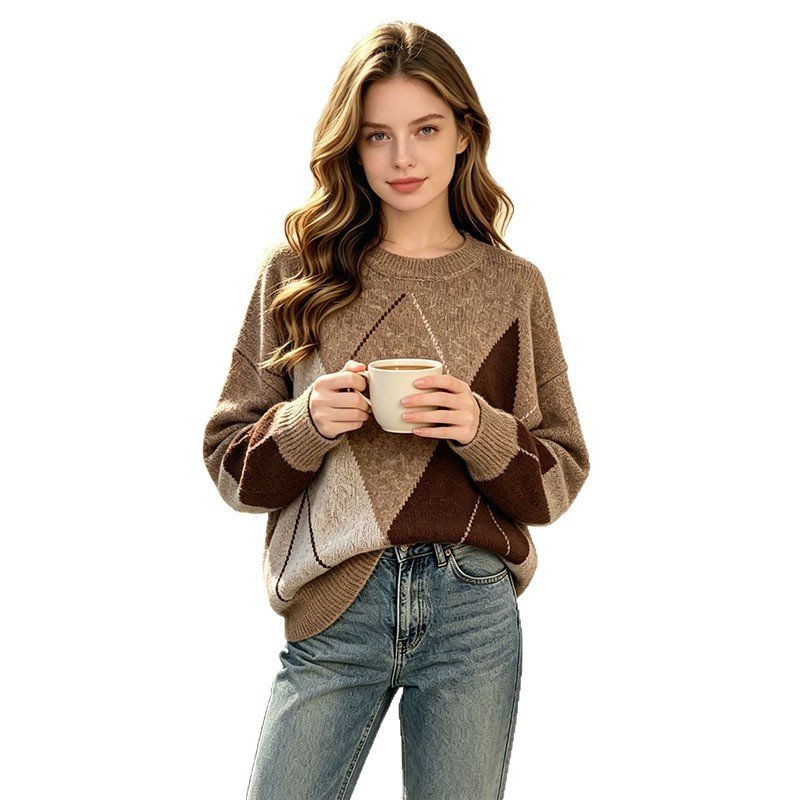 Women’s Relaxed Argyle Knit Sweater - Image 4
