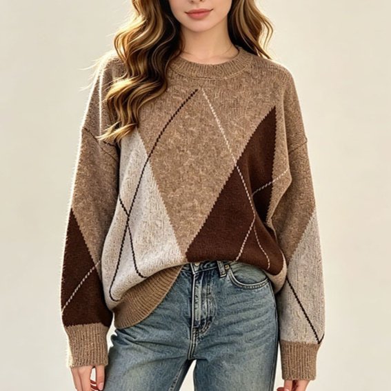 Women’s Relaxed Argyle Knit Sweater