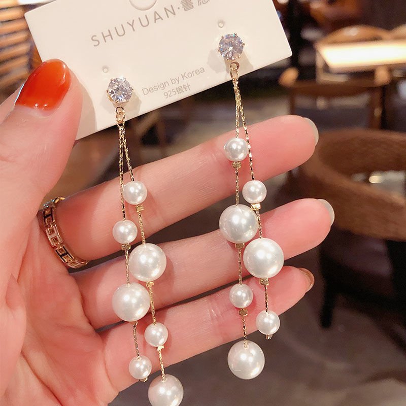 Pearl-Look Long Chain Drop Earrings - Image 3