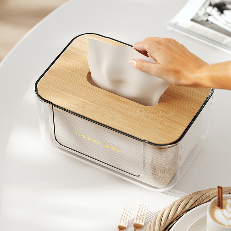 Rectangular Tissue Box with Bamboo-Style Lid - Image 3
