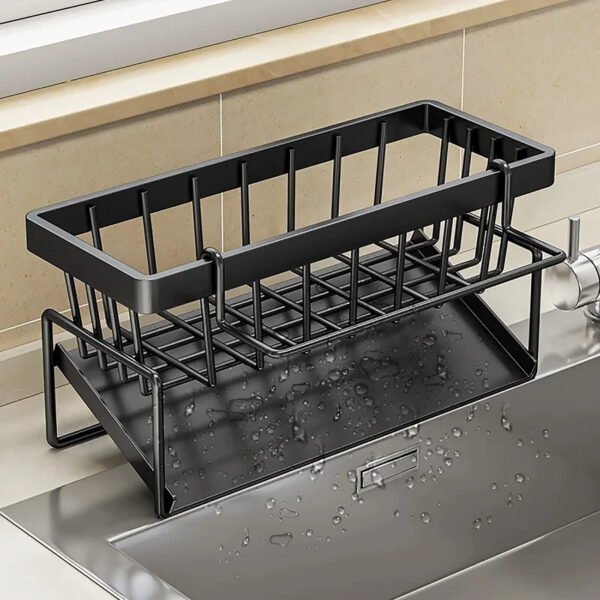 Black Metal Sink Caddy with Towel Bar